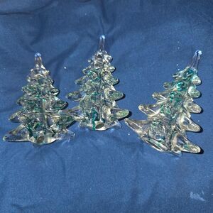 Vintage Glass Christmas Tree Trio | Hand Blown Clear Art Glassholiday christmas